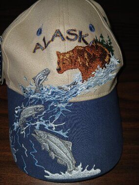 Arctic Circle Alaska Embroidered Cap with Bear and Fish Design
